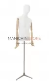 Busto uomo con braccia legno e base treppiede - acciaio satinato