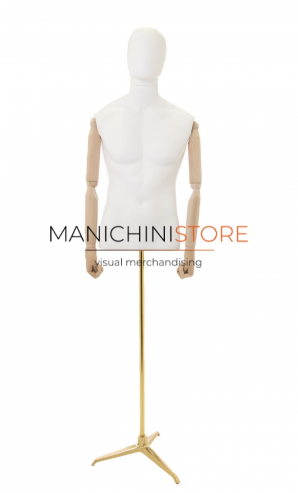Male bust with wooden arms and golden tripod base