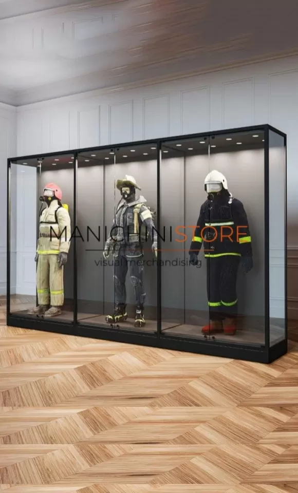 Teca per museo in metallo con schienale trasparente - 360 cm