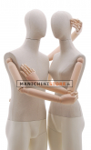 Manichino donna in tessuto Sabbia con braccia in legno