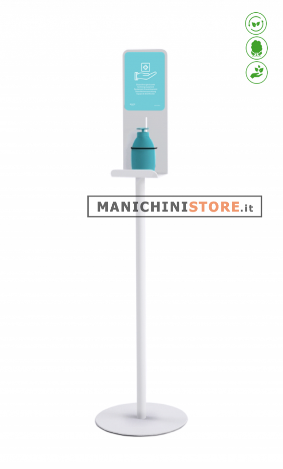 Colonna in acciaio verniciato bianco porta dispenser gel