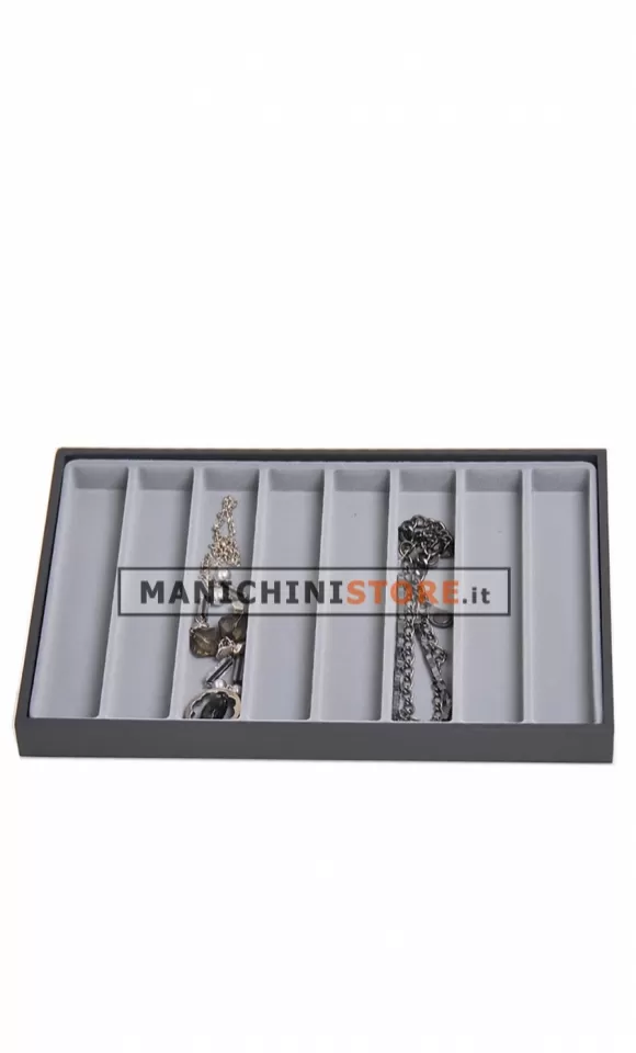 Espositore porta collane a scomparti in velluto grigio chiaro