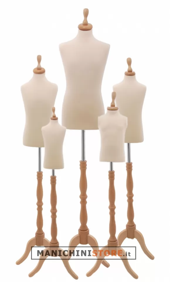 Serie di 5 busti bambino con base treppiede barocco frassino