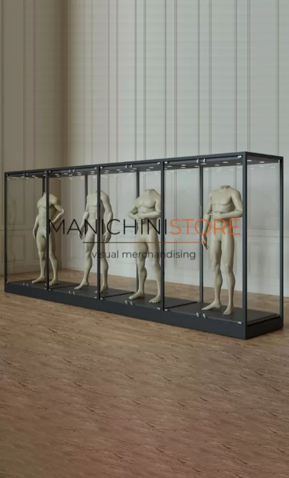 Teca per museo in metallo con schienale trasparente - 480 cm