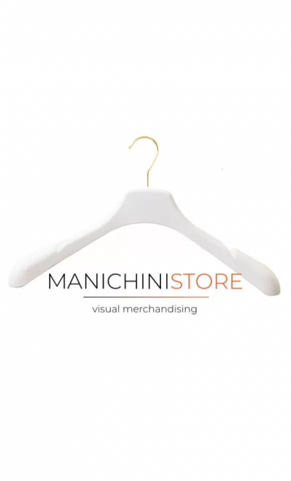 Gruccia plastica capospalla 42,5x5,5 cm - Velluto spalla bianco con gancio oro