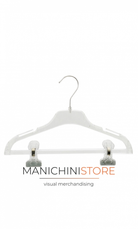 Plastic coat hanger with fins and trouser bar with clips 42 cm - transparent crystal
