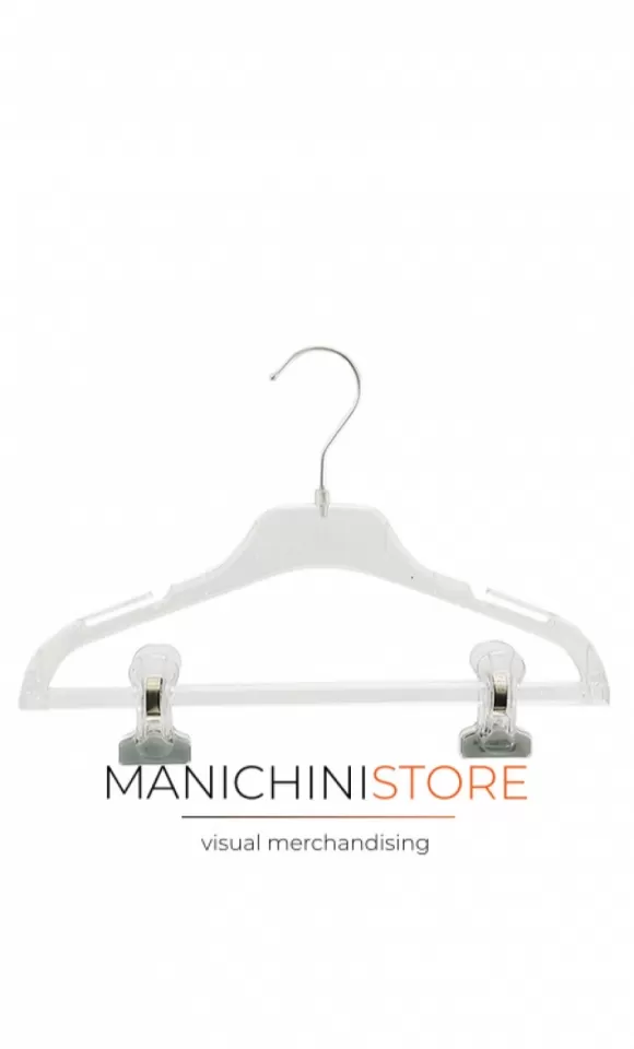 Gruccia capospalla in plastica con alette e asta con pinze 42 cm - cristallo trasparente