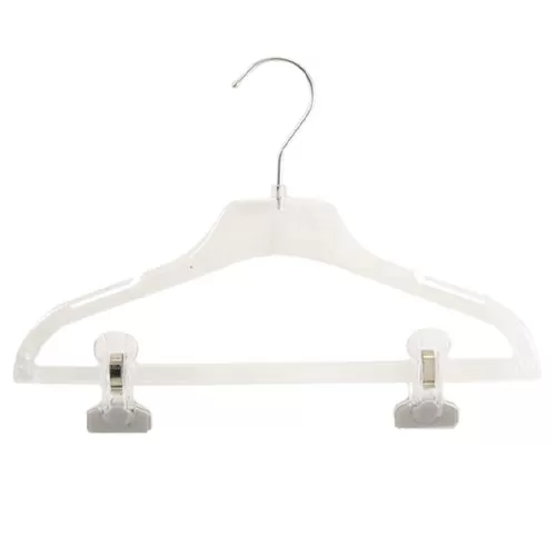 Gruccia capospalla in plastica con alette e asta con pinze 38 cm - cristallo trasparente