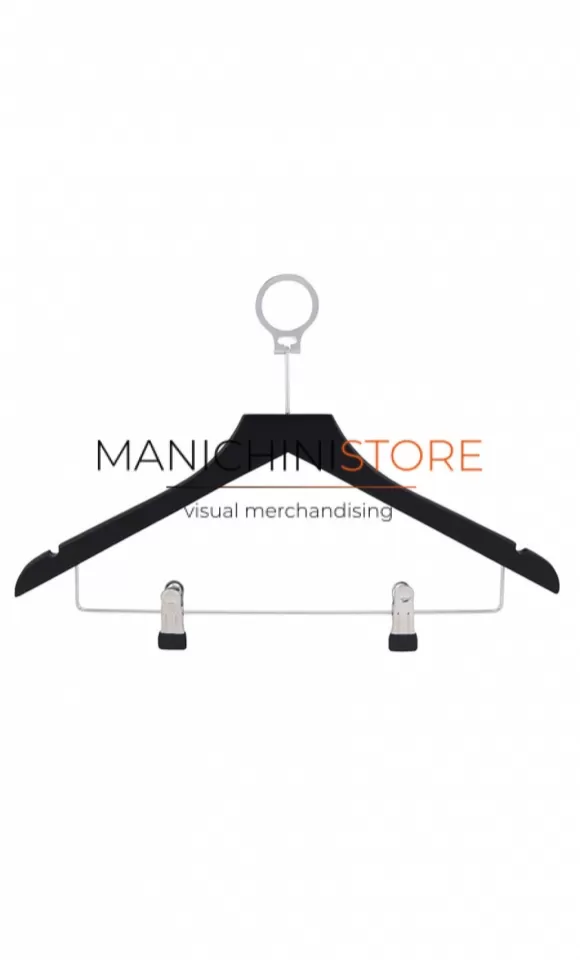 Gruccia legno per HOTEL con pinze - Nero Opaco