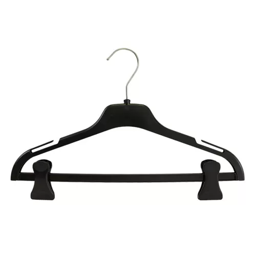 Gruccia capospalla in plastica con alette e asta con pinze 38 cm - nero