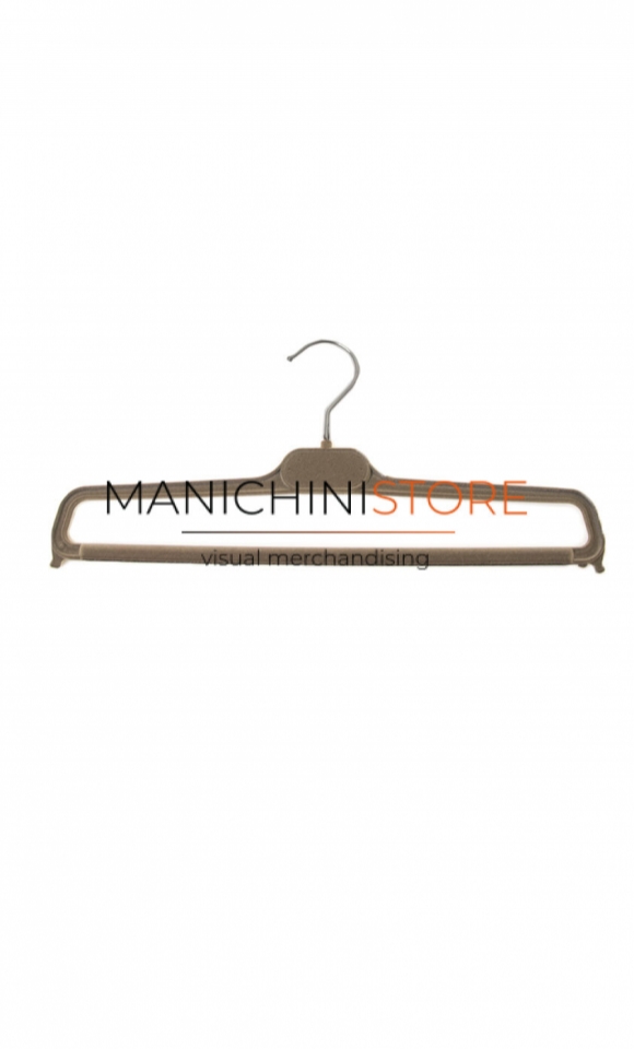 Gruccia appendiabito portapantalone 35 cm. Velluto tortora
