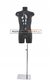 Busto manichino uomo in plastica nera con base cromata