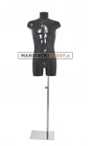 Busto manichino uomo in plastica nera con base cromata