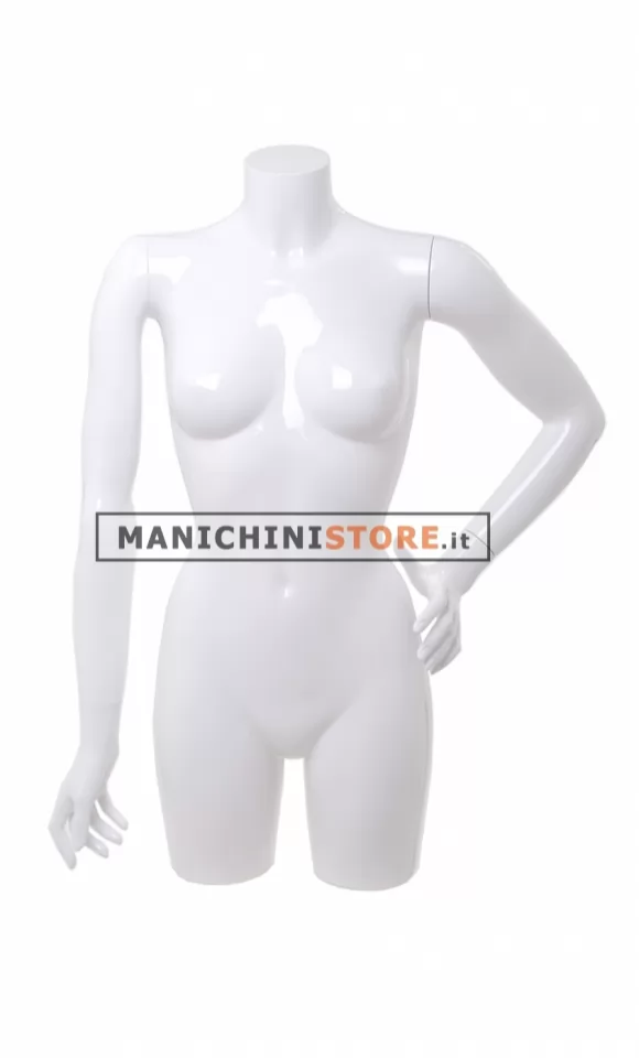 Busto manichino donna bianco lucido con braccia