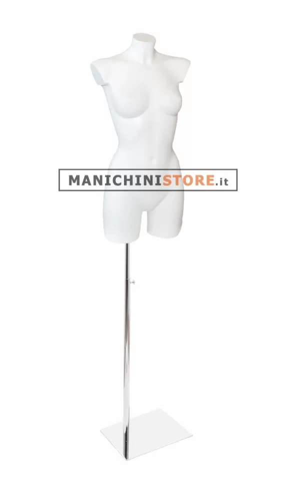 Busto manichino donna bianco con base cromata