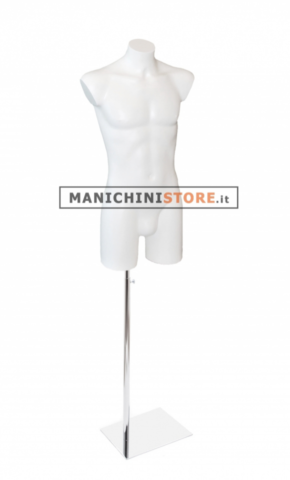 Busto manichino uomo bianco con base cromata
