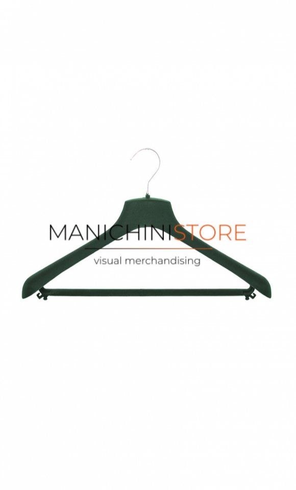 Gruccia plastica capospalla 38 x 4,5 cm - velluto verde con portapantalone