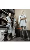 Manichino donna in tessuto sabbia con braccia in legno Z1