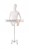 Busto uomo in tessuto con braccia in legno e base cromata