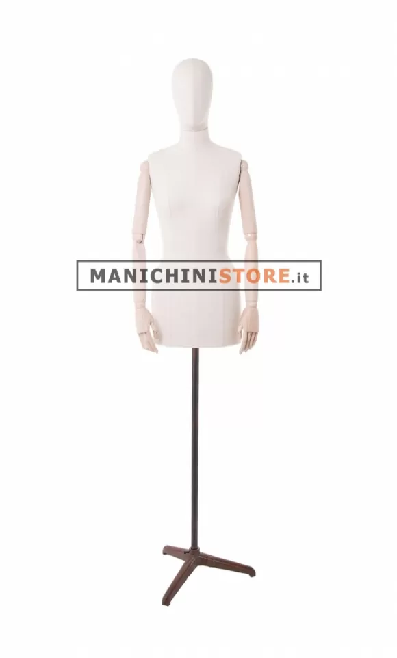 Busto donna in tessuto con braccia in legno base vintage