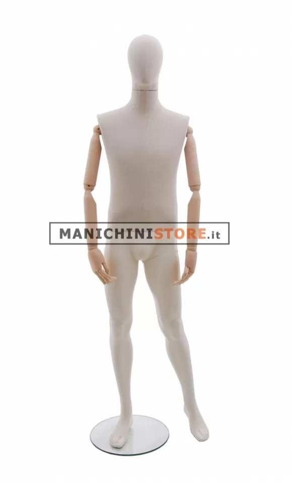 Manichino uomo in tessuto Sabbia con braccia in legno
