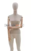Manichino donna in tessuto Sabbia con braccia in legno