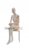 Manichino donna in tessuto con braccia in legno seduto - ex noleggio