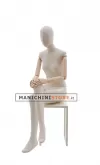 Manichino donna in tessuto con braccia in legno seduto - ex noleggio