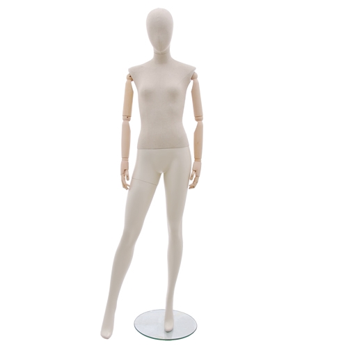 Manichino donna in tessuto con braccia in legno snodate