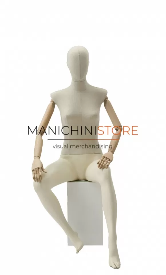 Manichino donna Linen con braccia in legno seduto