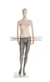 Manichino donna in tessuto sabbia con braccia in legno Z1