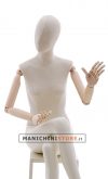 Manichino donna in tessuto con braccia in legno - seduto