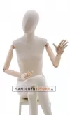 Manichino donna in tessuto con braccia in legno - seduto