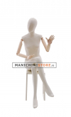 Manichino donna in tessuto con braccia in legno seduto - ex noleggio