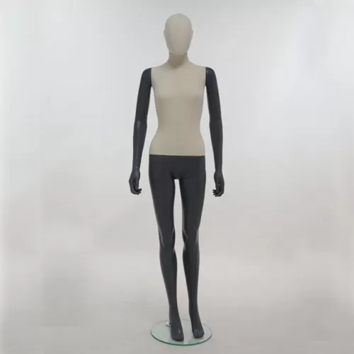 Manichino donna testa uovo in Ecoplastic - grigio antracite rivestito in lino