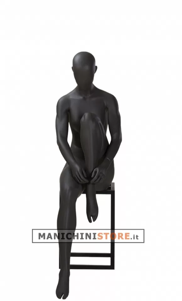 Manichino sportivo donna dalla testa a uovo - seduto