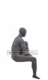 Manichino sportivo uomo dalla testa a uovo seduto