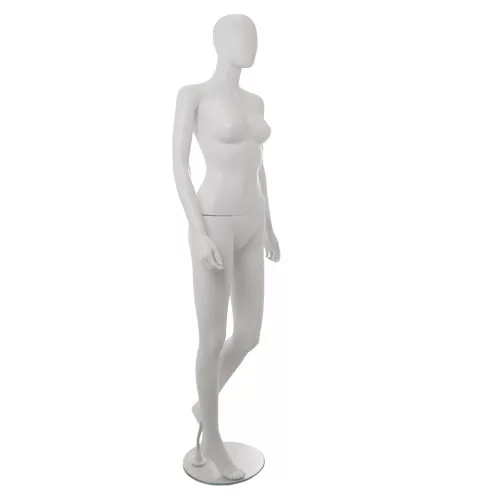 Manichino donna testa uovo in plastica bianca