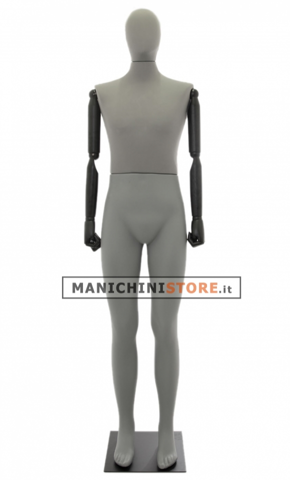 Manichino uomo Plastic Lycra con braccia in legno - grigio