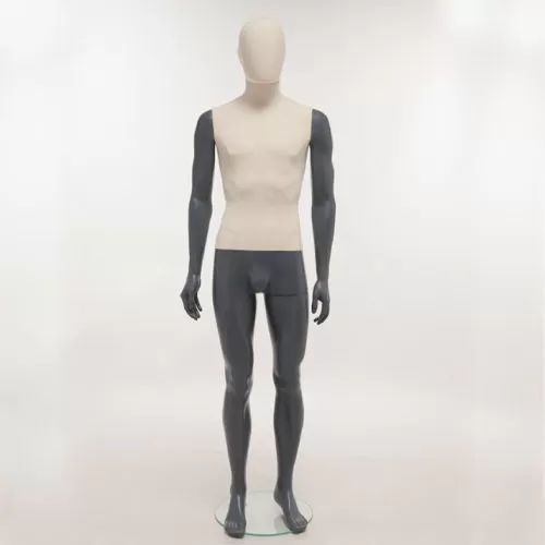 Manichino uomo testa uovo in Ecoplastic - grigio antracite rivestito in lino