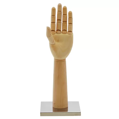 Mano da donna in legno naturale articolata con base cromata