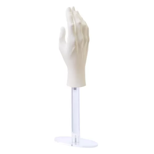 Mano uomo per guanti con base in plexiglass - bianca
