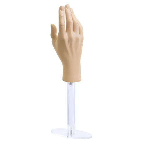 Mano uomo per guanti con base in plexiglass - color carne