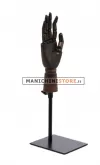 Mano da donna in legno scuro articolata con base