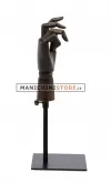 Mano da donna in legno scuro articolata con base