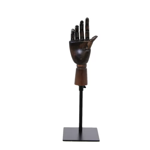 Mano da donna in legno scuro articolata con base