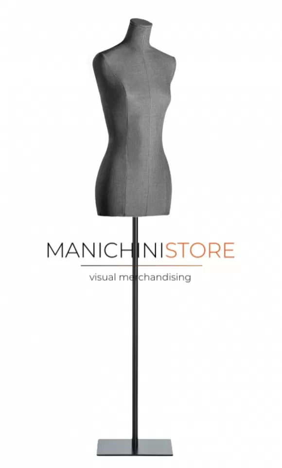 Busto donna in tessuto grigio con base quadrata