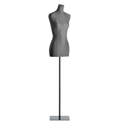 Busto donna in tessuto grigio con base quadrata