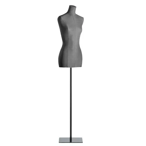 Busto donna in tessuto grigio con base quadrata