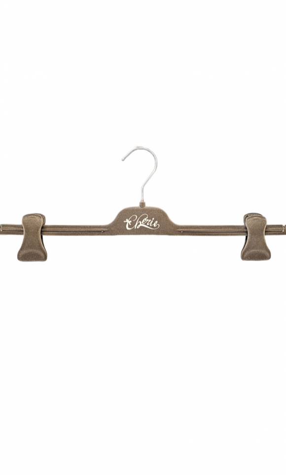 Gruccia appendiabito pinza 40 cm - Velluto tortora con LOGO